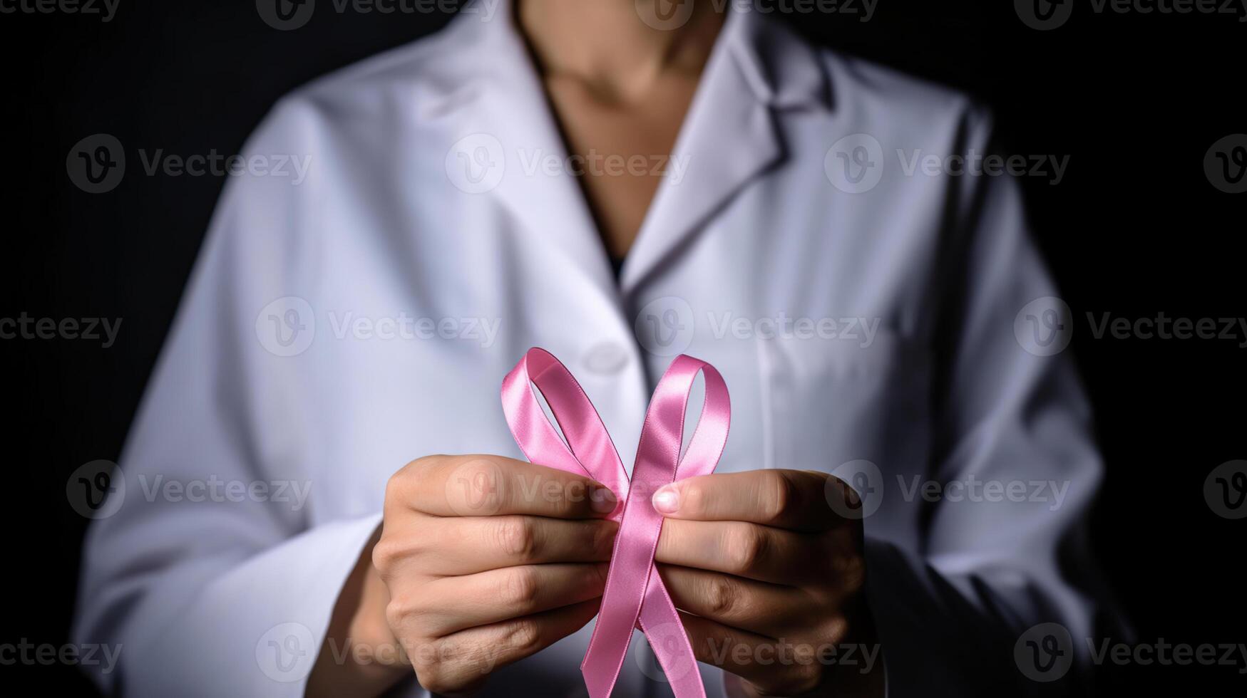 Doctor Hands Holding Pink Cancer Awareness Ribbon, photo