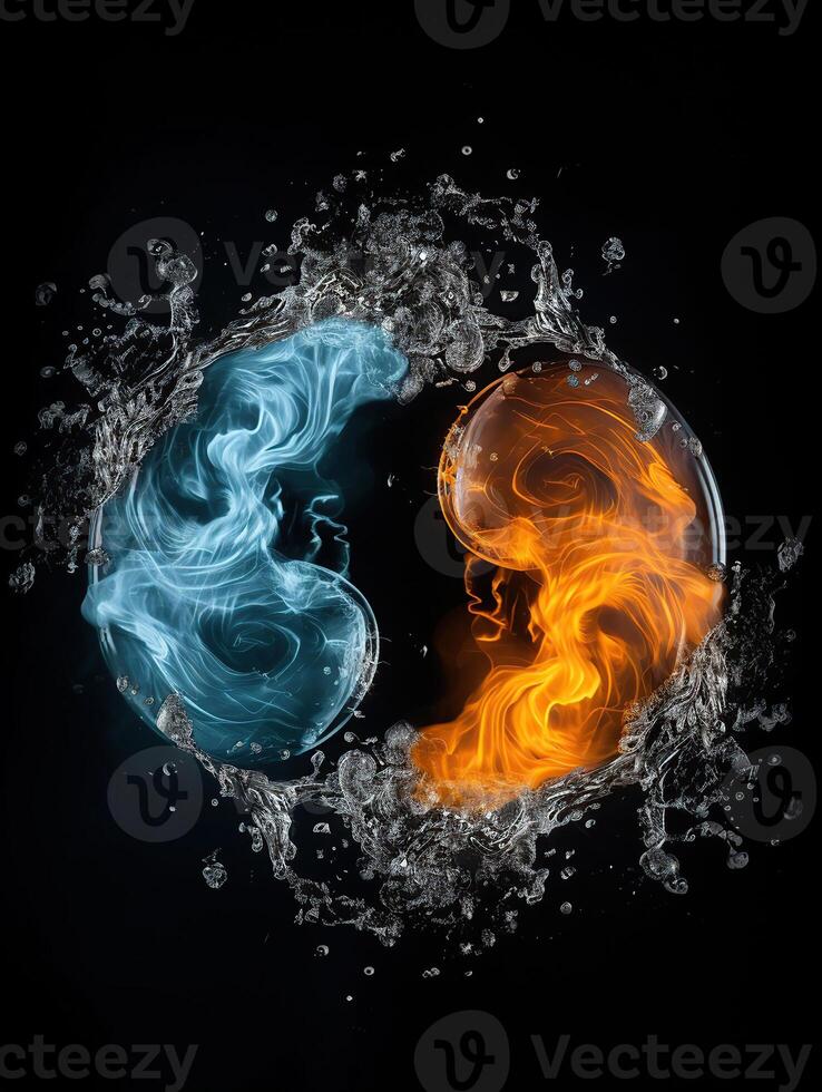 fuego y agua - yin yang concepto - tao símbolo, generativo ai foto