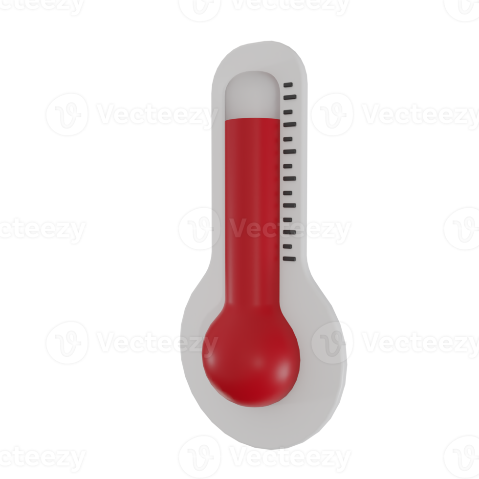 Thermometer 3D render illustration icon. Red thermometers measuring heat temperature. png