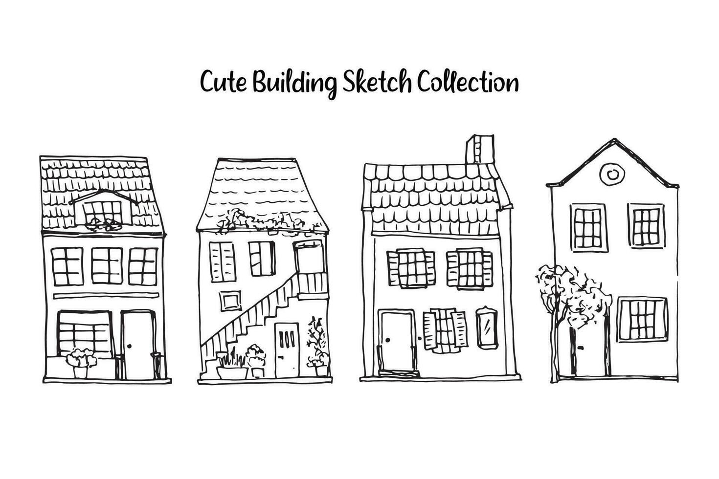 Cute Building Sketch Line Collection vector