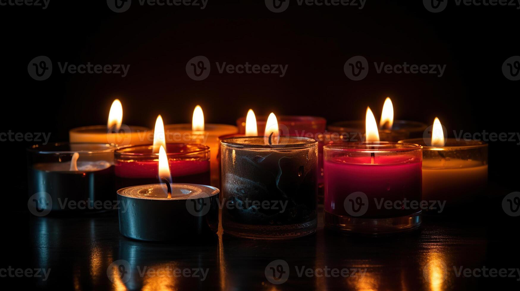 ardiente velas en oscuro superficie. memoria día, generativo ai foto