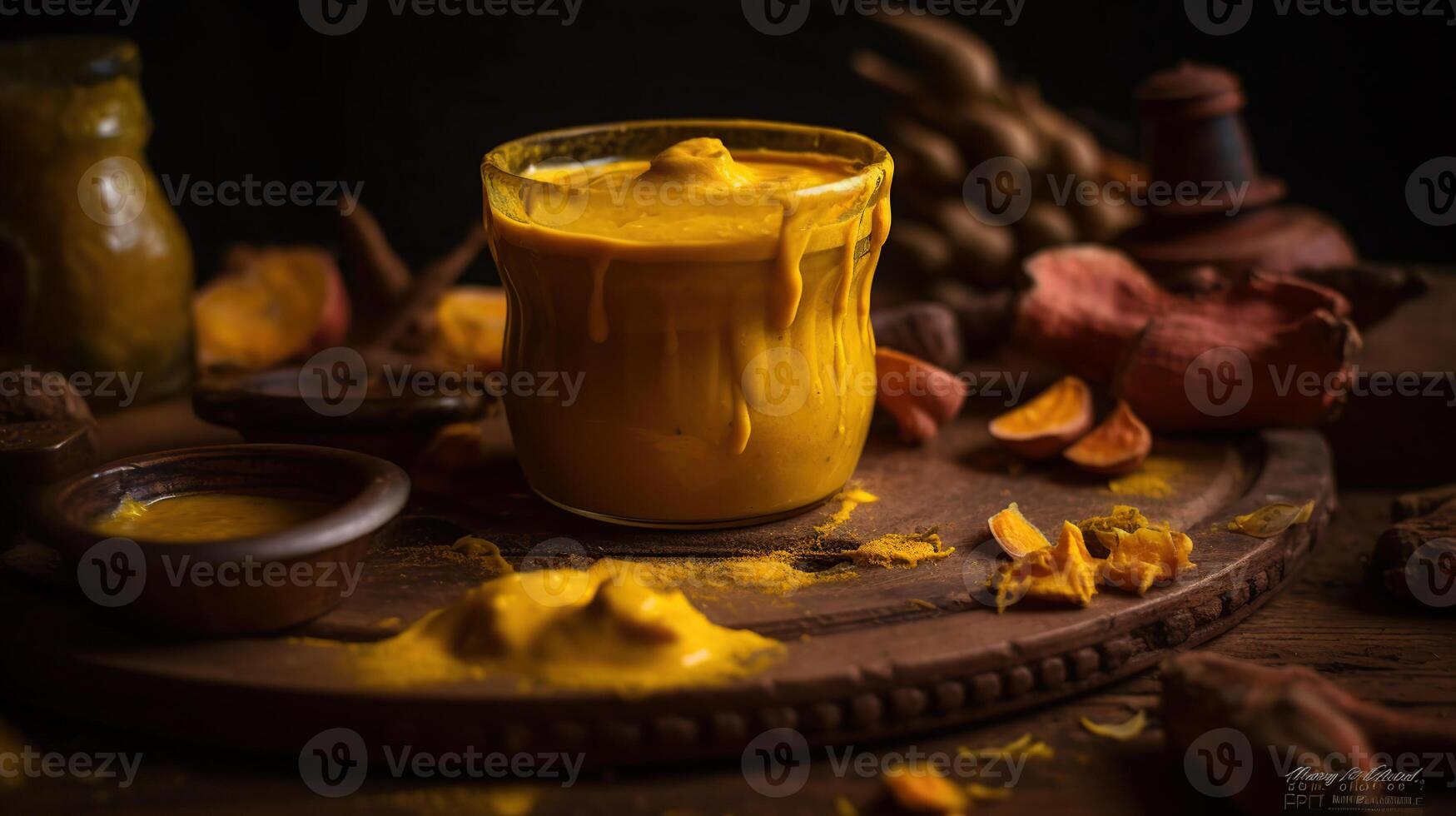 Haldi turmeric paste closeup capture, photo