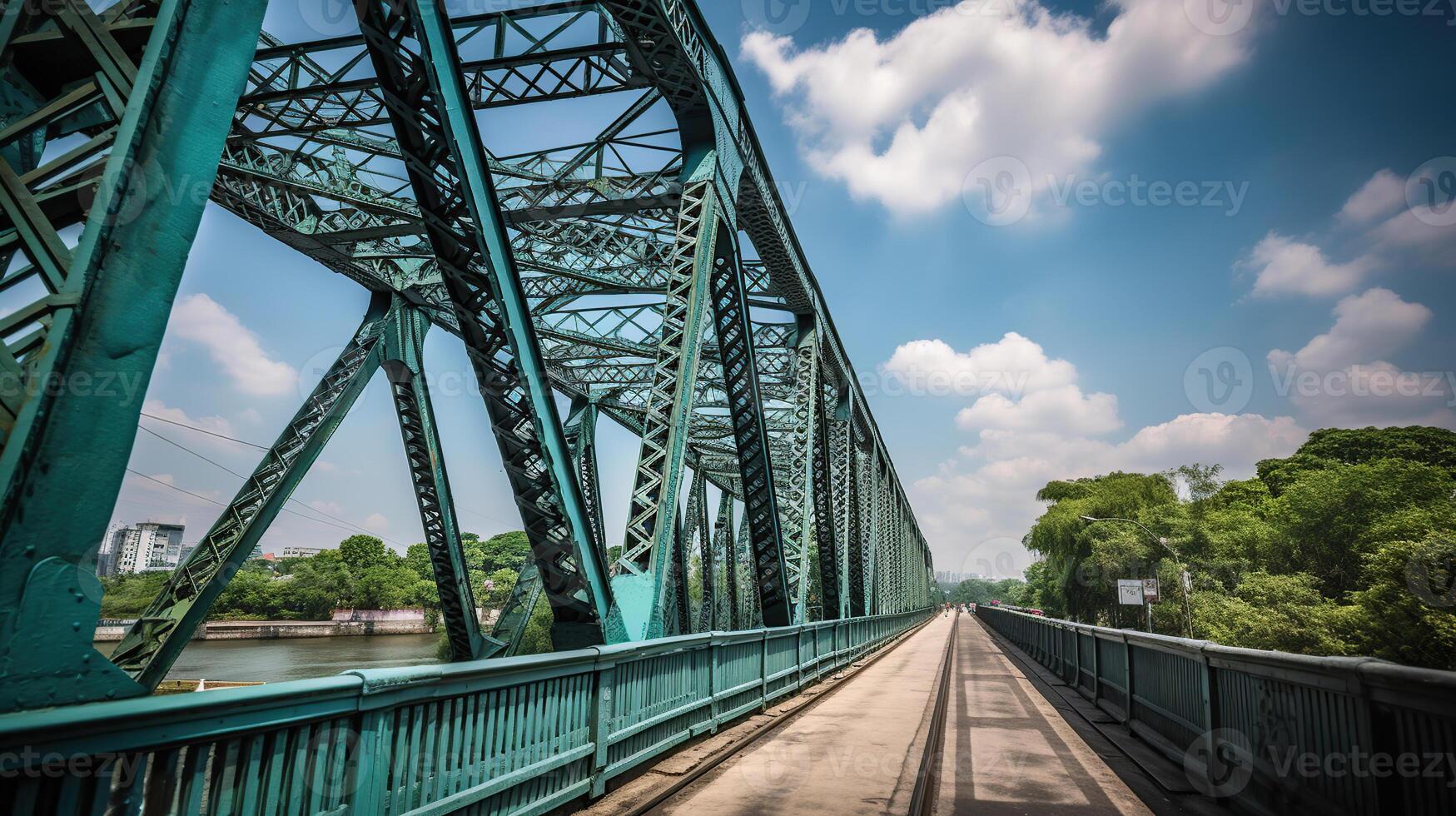 el moderno metal diseño puente en Yangón, generativo ai foto