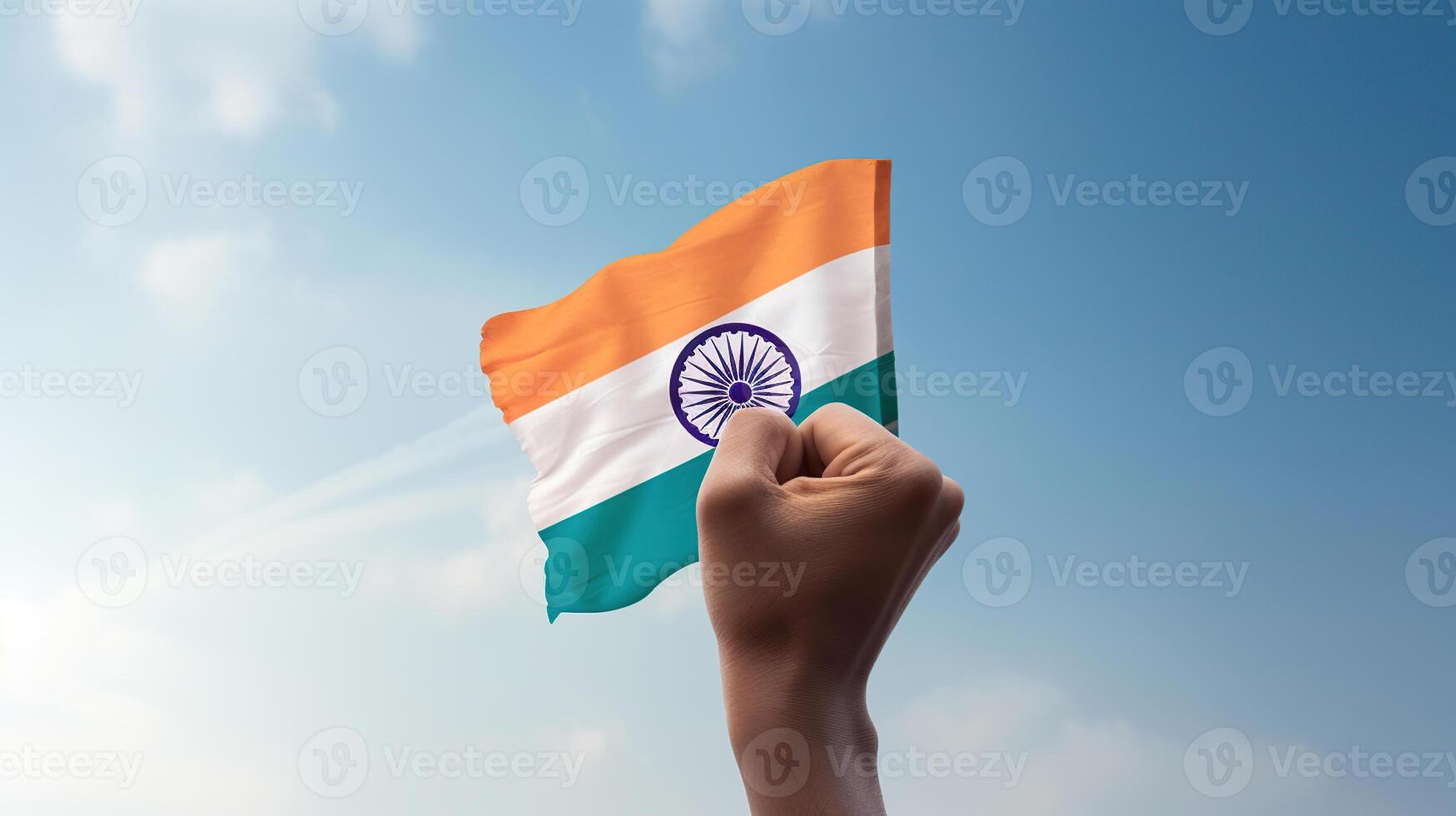 India national flag pattern on leaders first isolated on blue sky for Human equal rights, labor day concept, photo