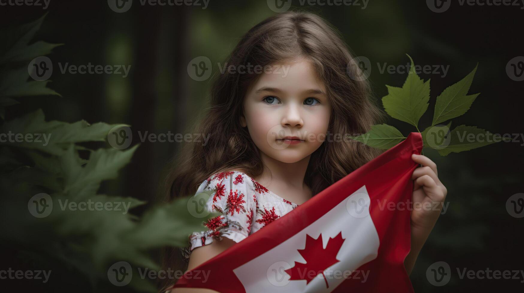 Happy Canada Day with Canada flag and girls background, photo