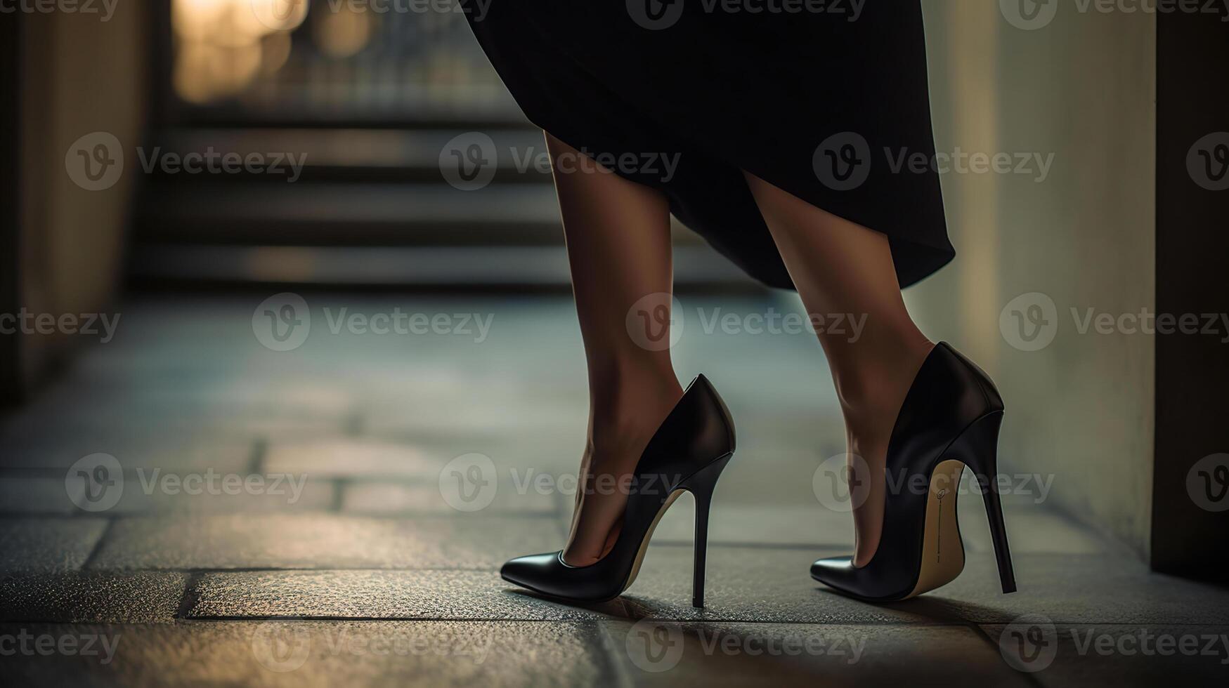 Woman wearing black high heels, photo