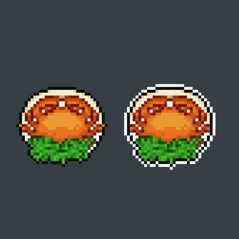 a crab cuisine on a plate in pixel art style vector