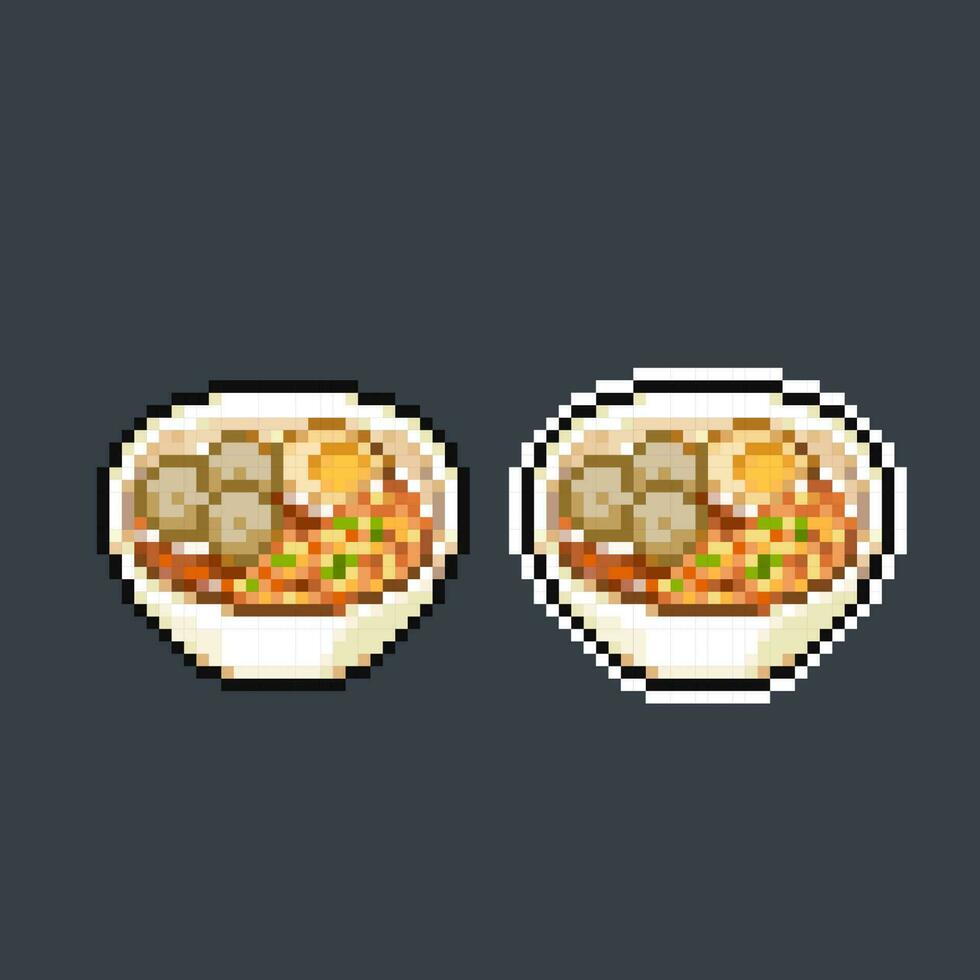 chicken noodle on a bowl in pixel art style vector