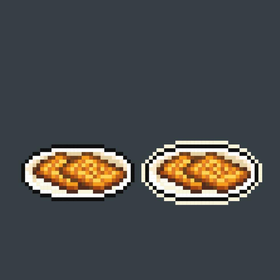 fried tempeh on a plate in pixel art style vector