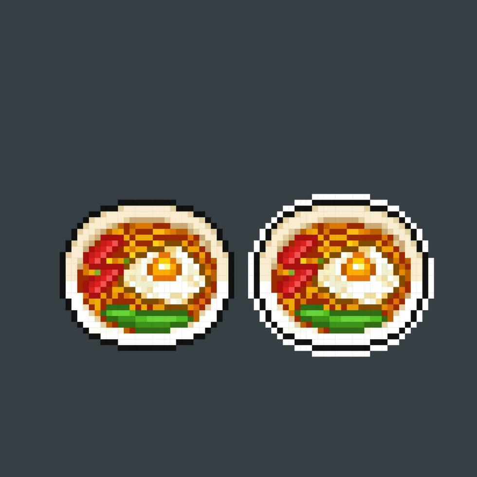 fried noodle in pixel art style vector