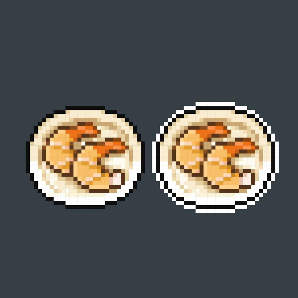 fried shrimp in pixel art style vector