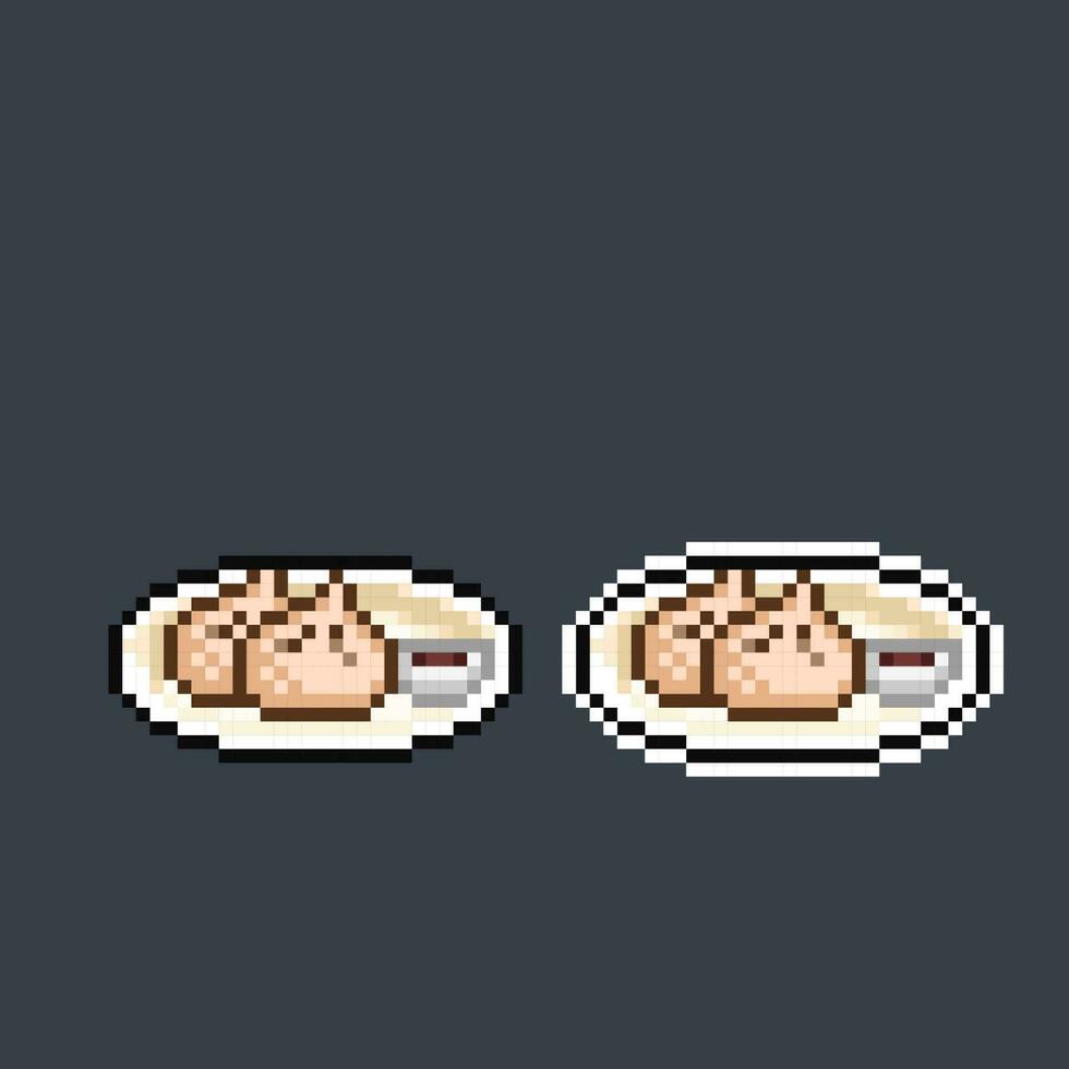 dumplings on the plate in pixel art style vector