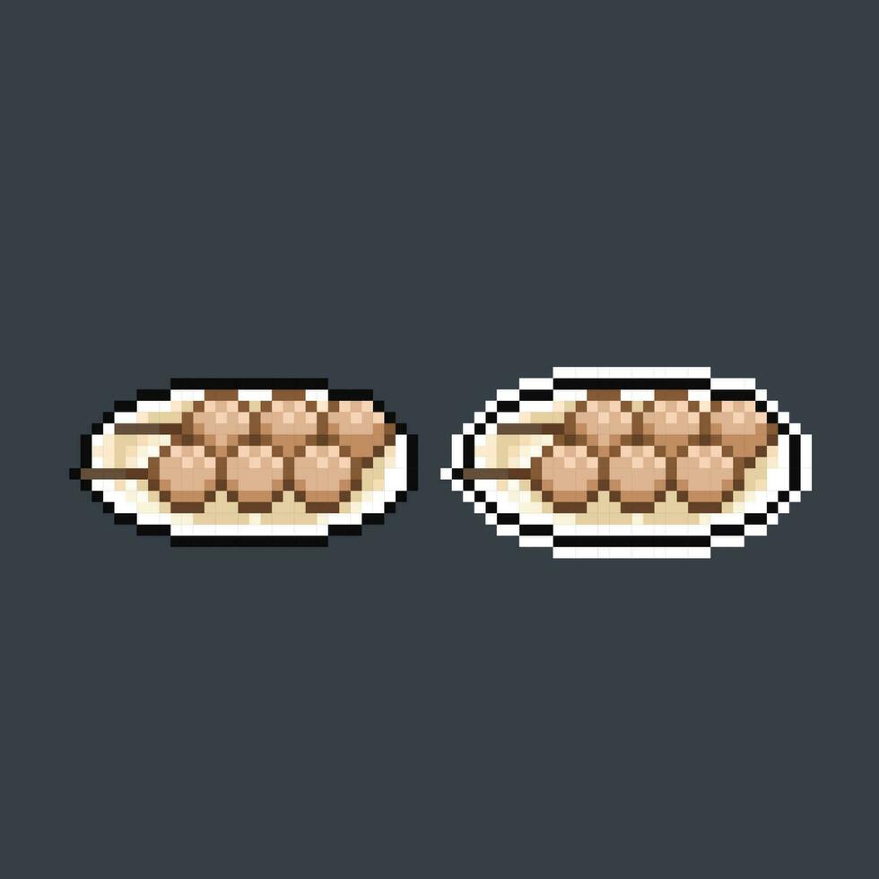 meatball satay on the plate in pixel art style vector