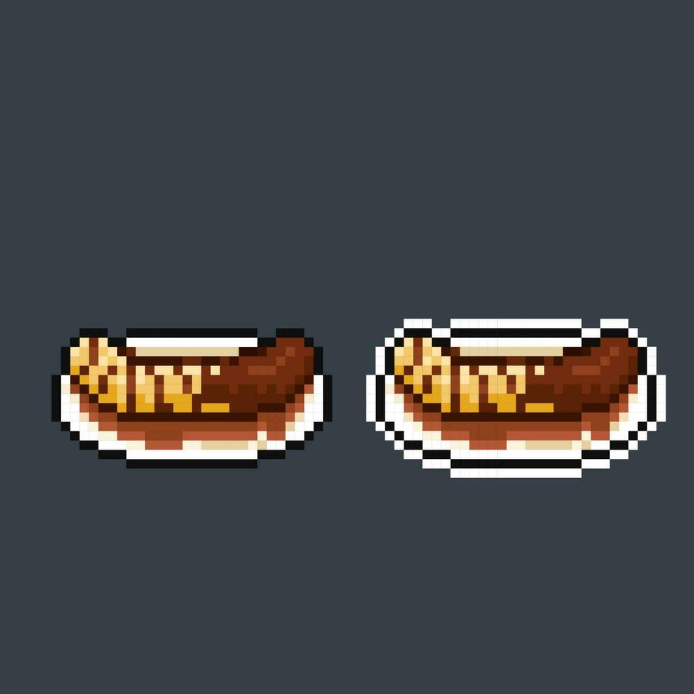 banana with chocolate cream in pixel art style vector