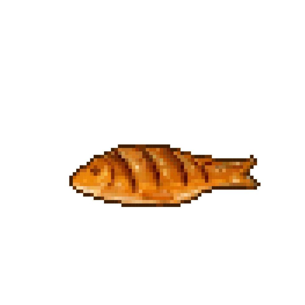fried fish in pixel art style vector
