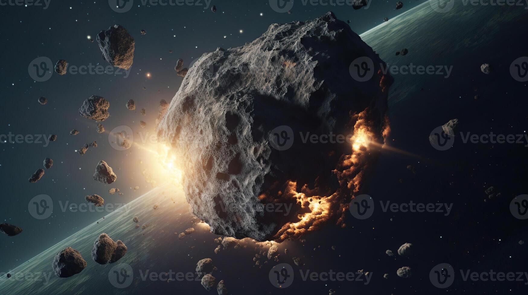 Asteroid Impact On Earth - Meteor In Collision - Contain 3d Rendering - elements of this image furnished by NASA, photo