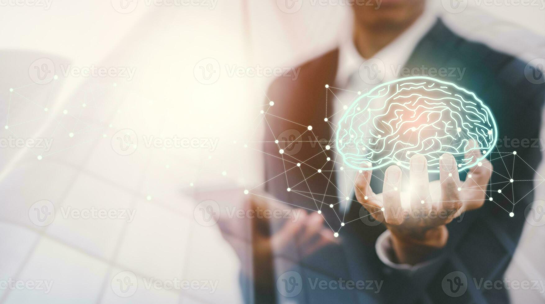 programador personas sostener cerebro mecanismo virtual pantalla ai, artificial inteligencia software ingeniero codificación en ordenador portátil ordenadores con tecnología íconos y binario código, grande datos, codificación ai robot digital foto