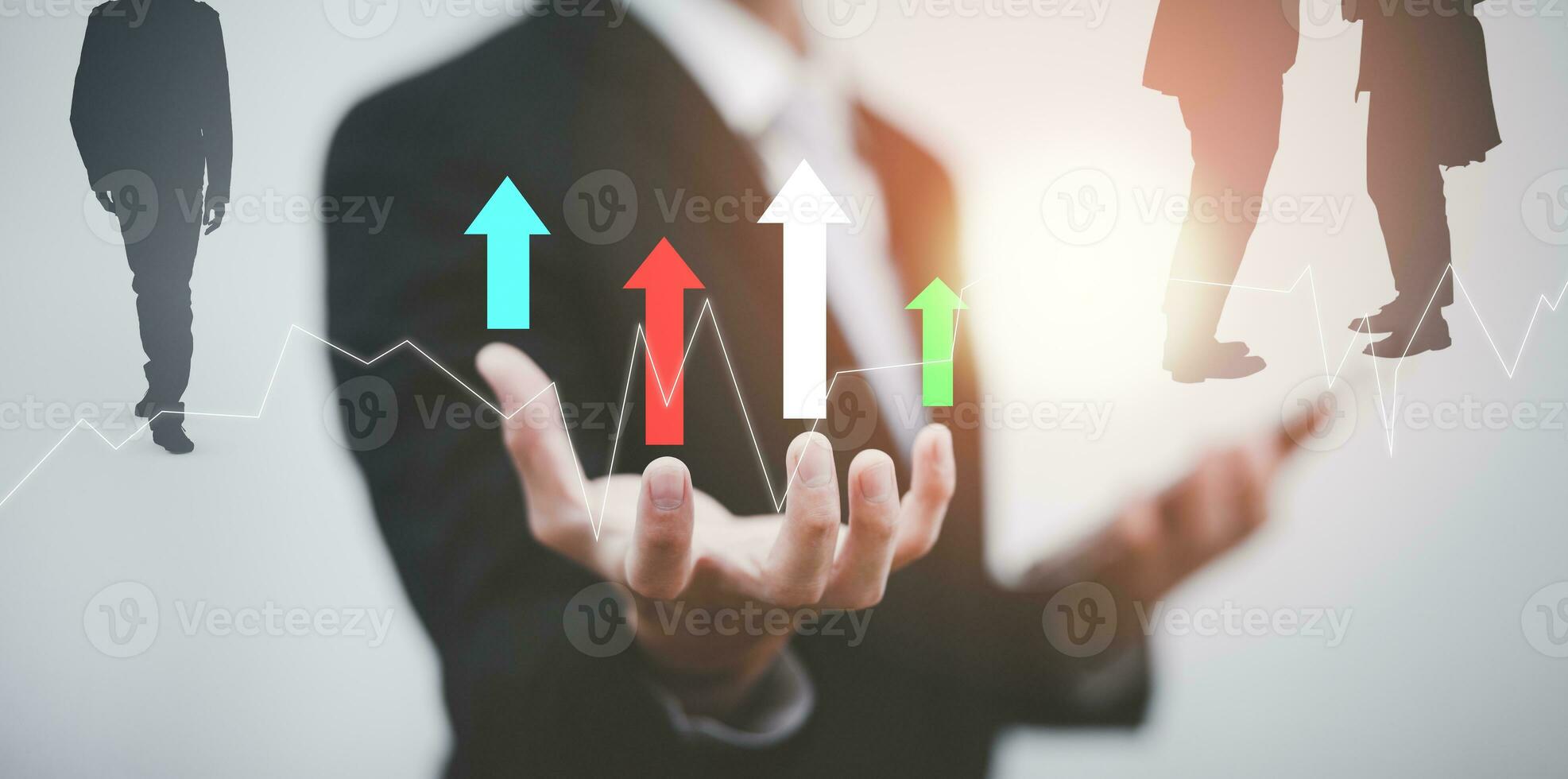 Businessman hand Increase Graph in business hand of analytics and financial, Changes in new planning, Business growth, ideas and perspectives, Stock investment,  business and stock market. photo