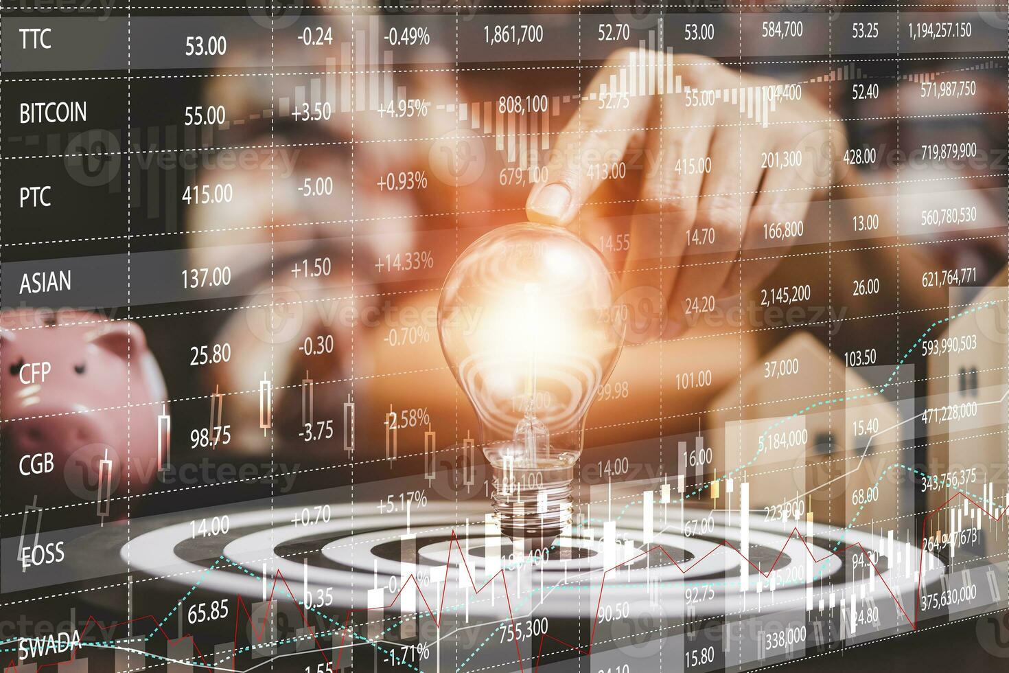 Creativity and Targeting the business concept, man touch light bulb and virtual target dartboard, Creativity and innovation are keys success. Concept, business investment concept, mini home. photo
