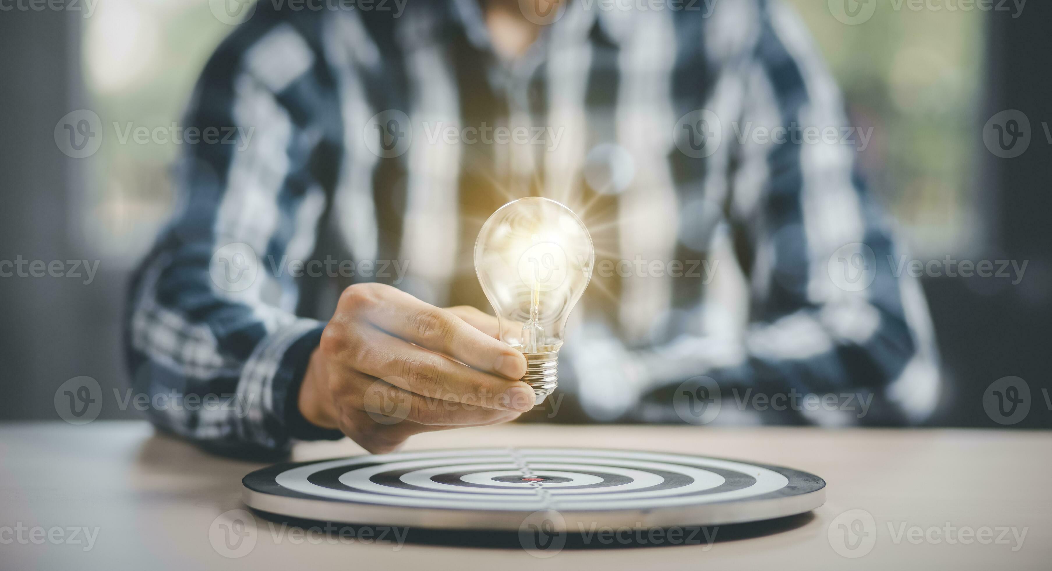 thinking and creative concept, Close up the light bulb and working on