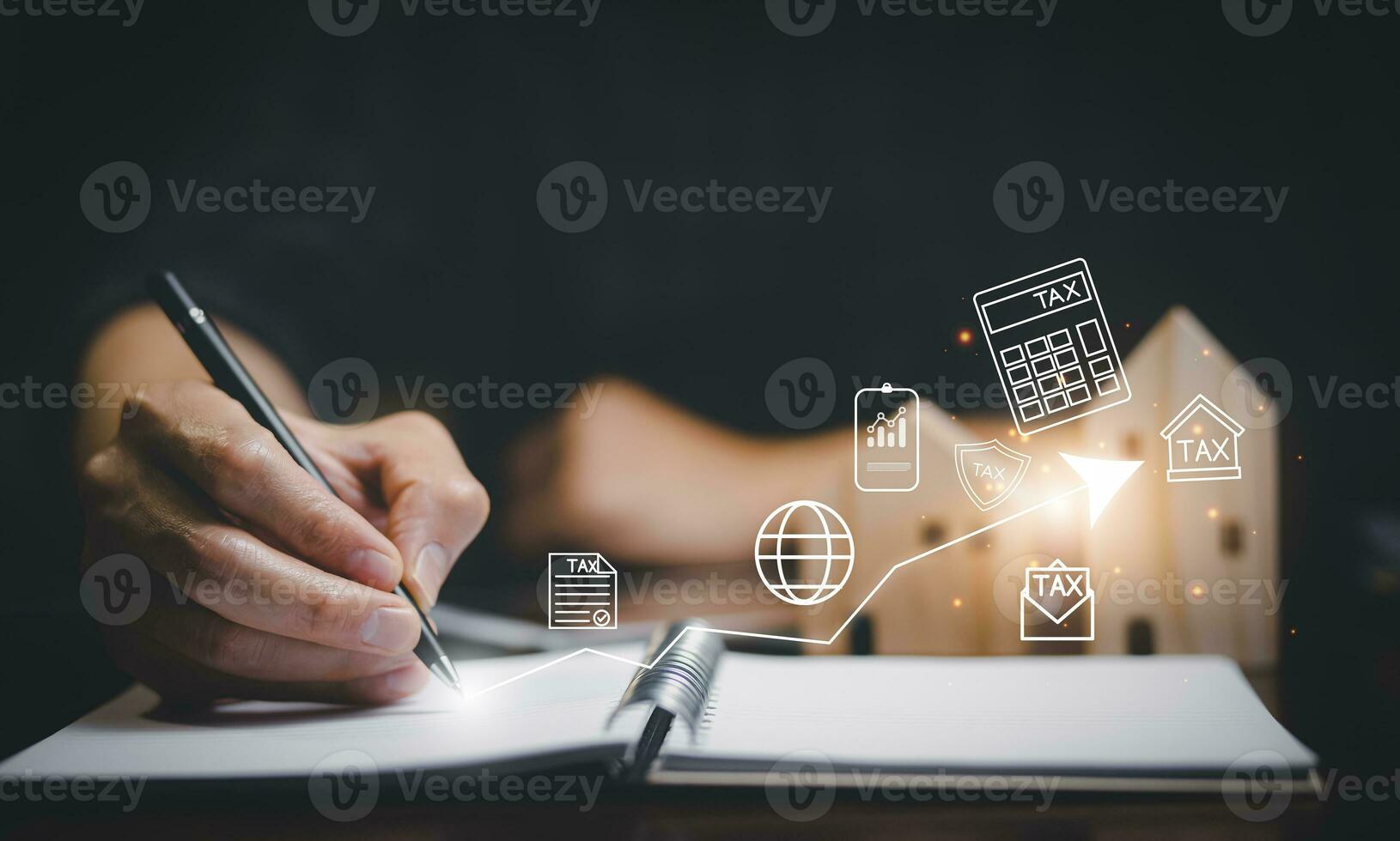 writing check planning checklist report concept, Businessman holding pen working with document, Business analytics and financial concept, Plans to increase business growth and increase ,Technology photo