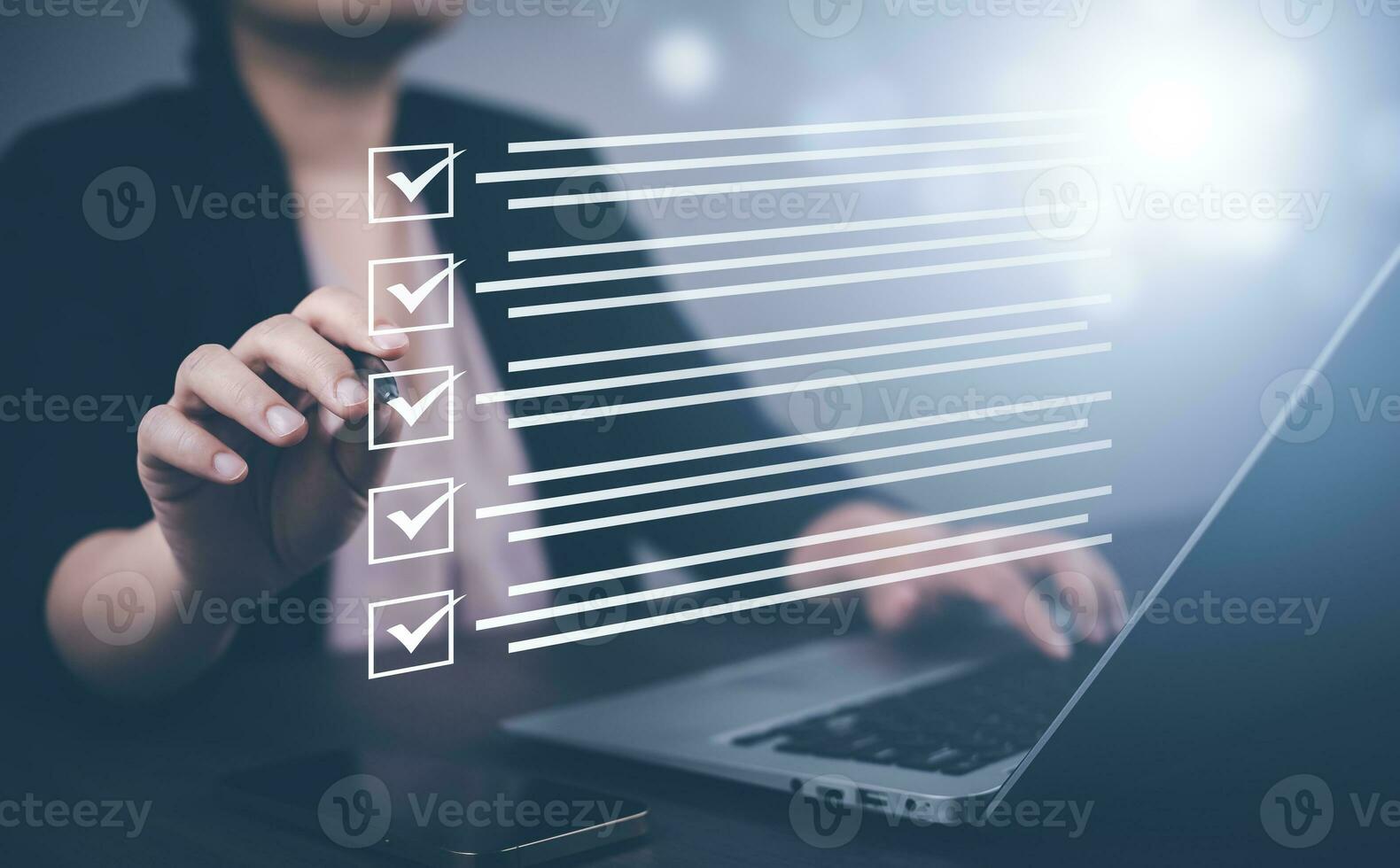 checklist and clipboard task documentation management, business people working laptop checklist questionnaire assessment form, online survey online exam Choosing the right answer in the exam photo