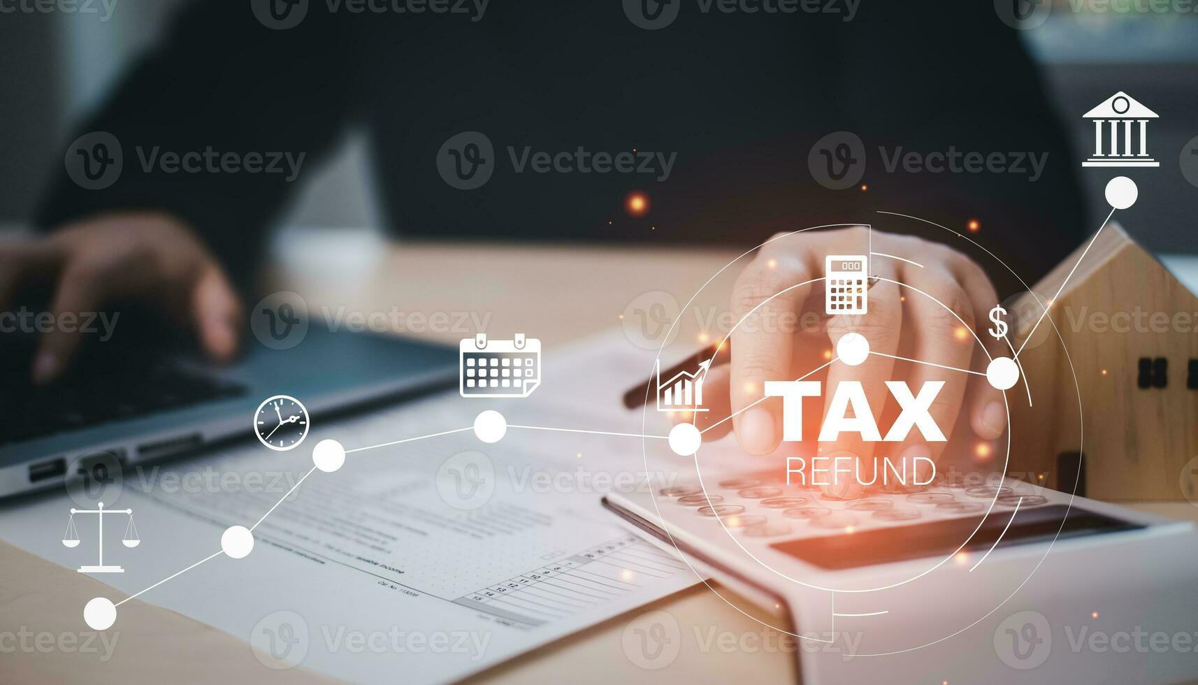 US IRS 1040 form or  US Individual income tax Concept,accountant holding pen working on calculator business with data accounting documents and a laptop, pay tax in 2023 years,new year 2023 tax concept photo