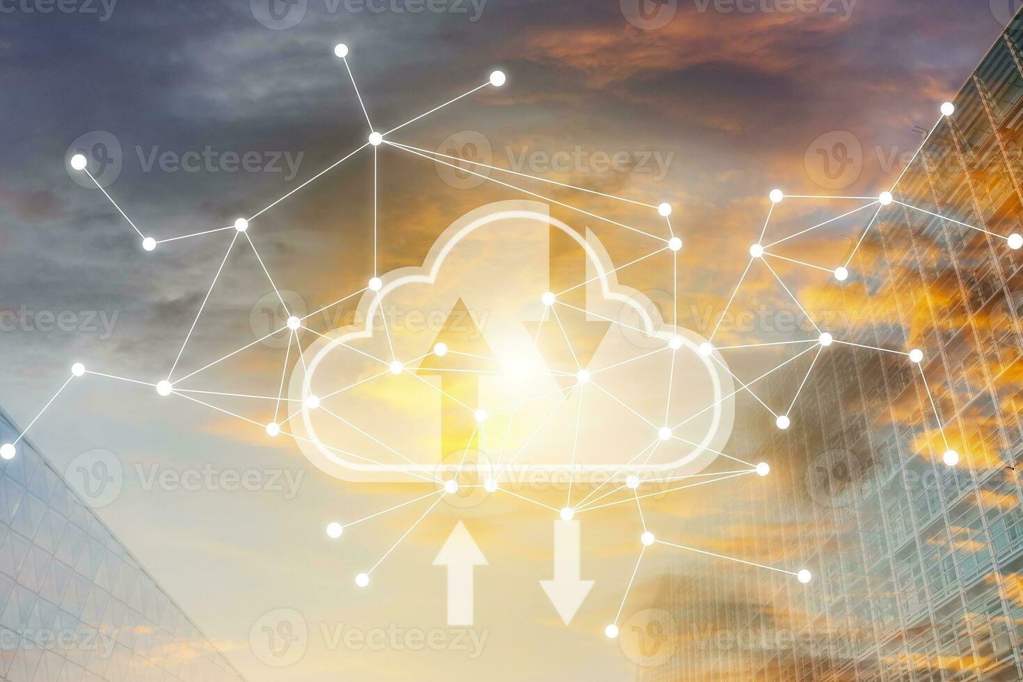 Data storage technology concepts. Clouds and cloud icons that are currently downloading and uploading data, networking and digital, Share global and technology, photo