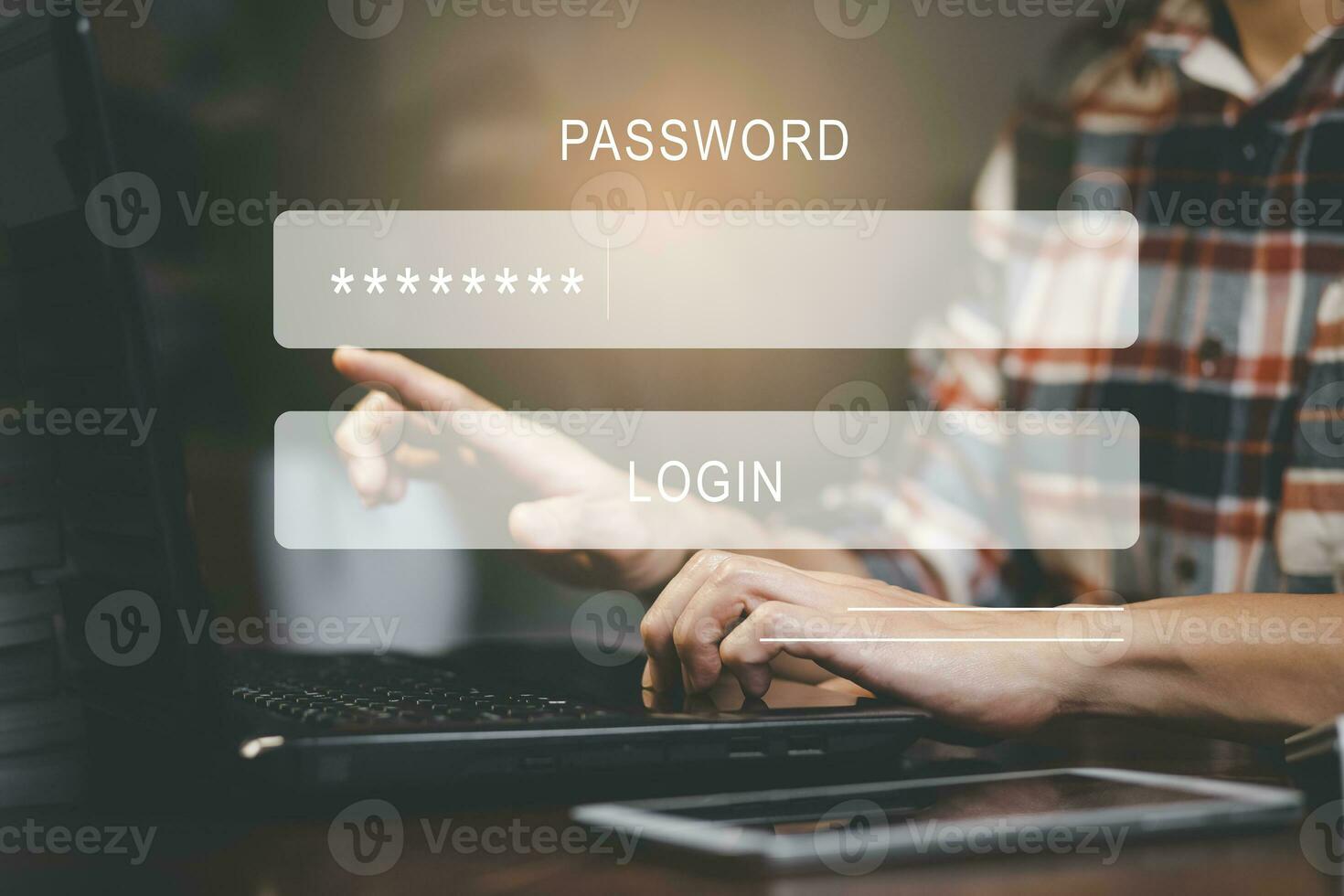 Security password login online concept  Hands typing and entering username and password of social media, log in with smartphone to an online bank account, data protection from hacker photo