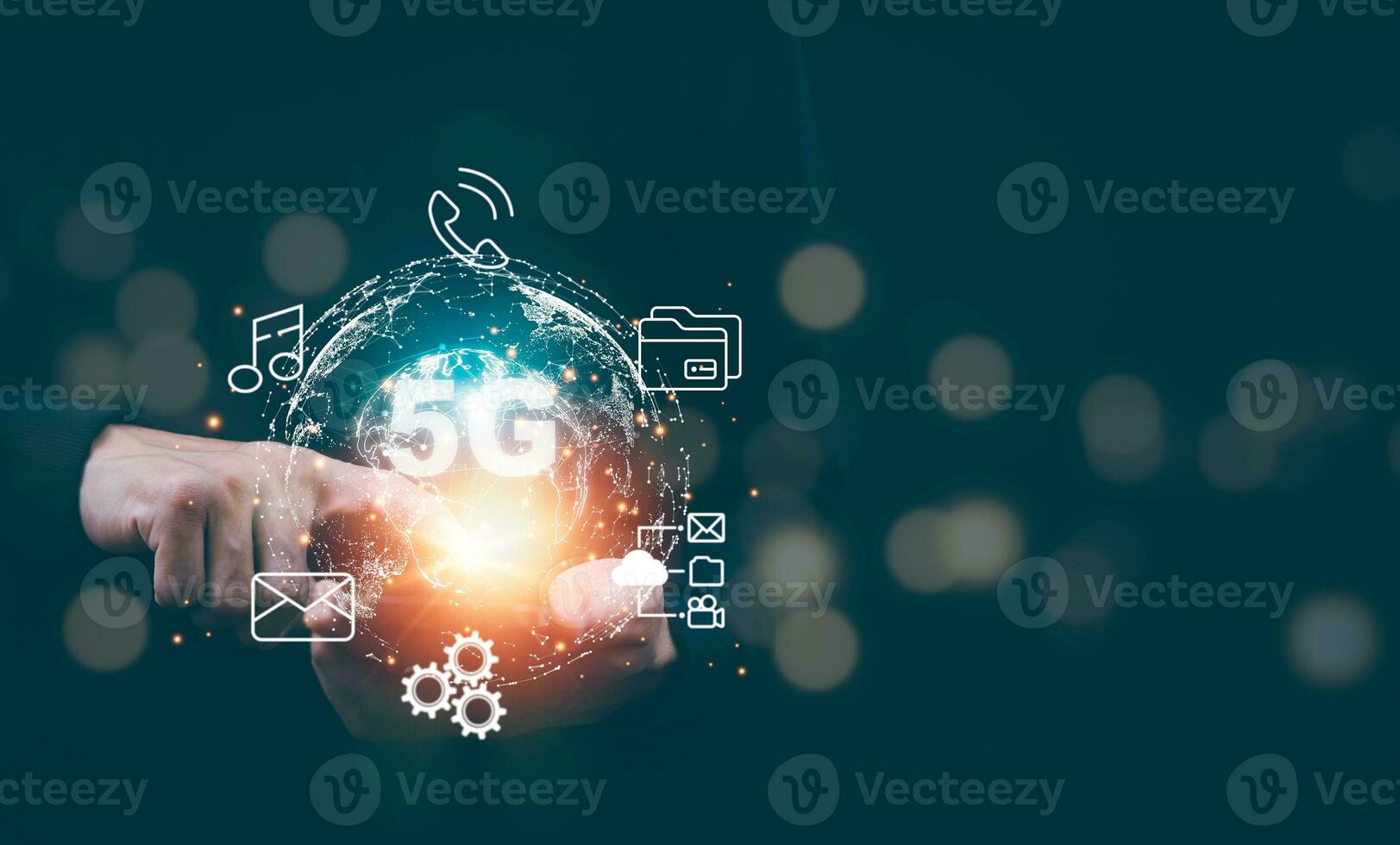 Global network connection 5G on hand business man.Global network connection 5G with icon concept, technology network wireless systems and internet of things, new technologies coming up in the future. photo