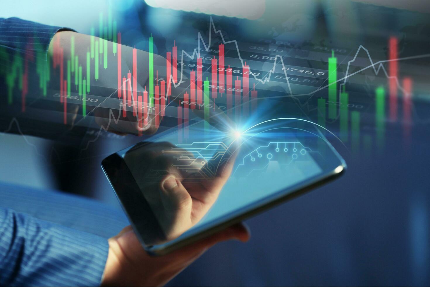 business man with computer laptop tablet graph business stock market graph trading analysis investment financial stock exchange graph chart trader stock market analyzing digital technology photo