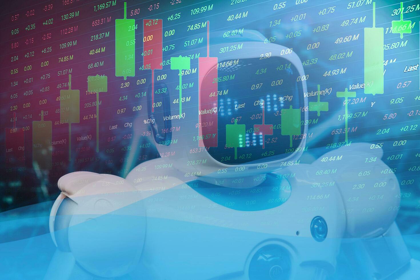 robot ai with graph business stock market graph trading analysis investment financial stock exchange graph chart trader stock market analyzing digital technology photo