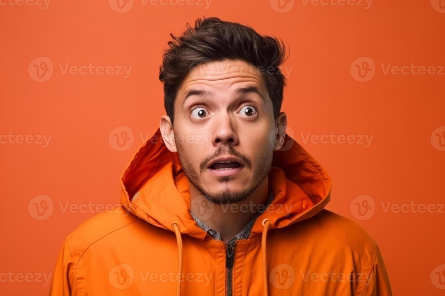 a man on solid color background photoshoot with Surprise facial expression photo