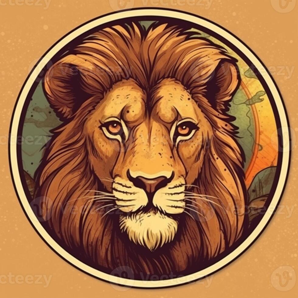 Lion head in retro style, Lion head in vintage style, Lion head emblem, lion head for tattoo or t-shirt, Lion head mascot photo