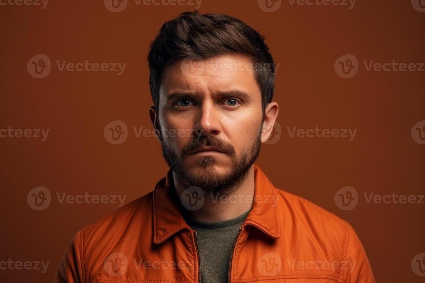 a man on solid color background photoshoot with Serious facial expression photo