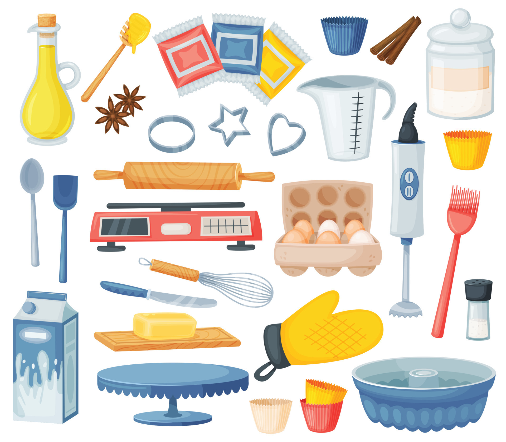 Baking ingredients and kitchen tools utensils Vector Image