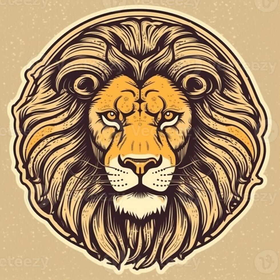 Lion head in retro style, Lion head in vintage style, Lion head emblem, lion head for tattoo or t-shirt, Lion head mascot photo