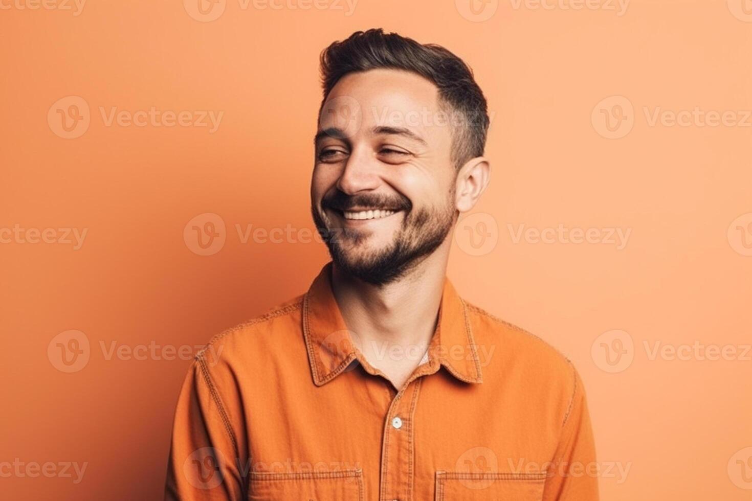 ai generativo un hombre en sólido color antecedentes con un sonrisa facial expresión foto