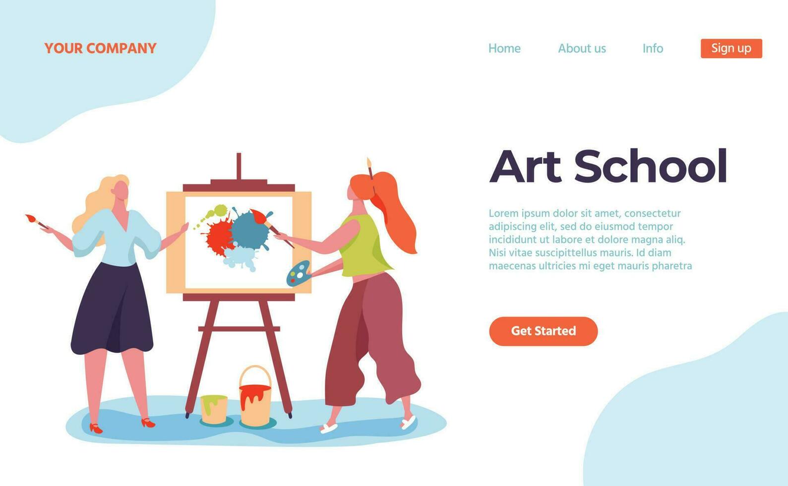 Art school landing web page, artist and teacher vector