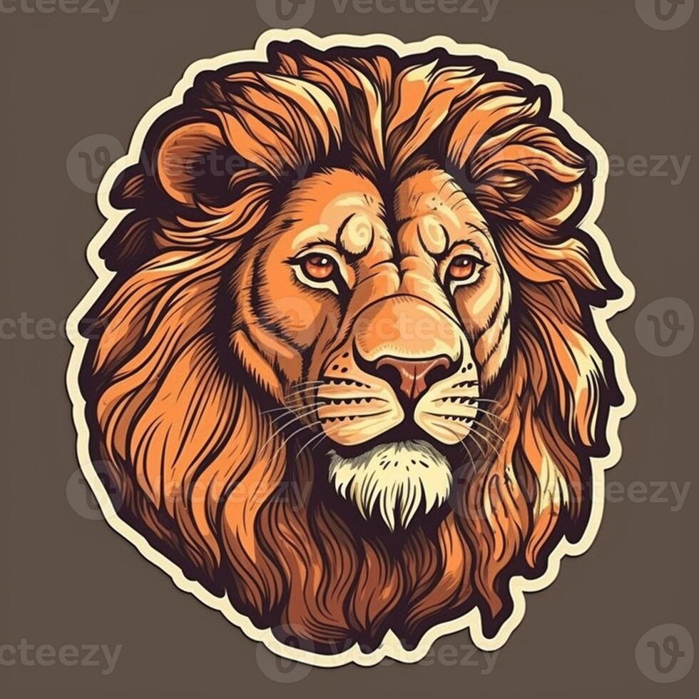 Lion head in retro style, Lion head in vintage style, Lion head emblem, lion head for tattoo or t-shirt, Lion head mascot photo