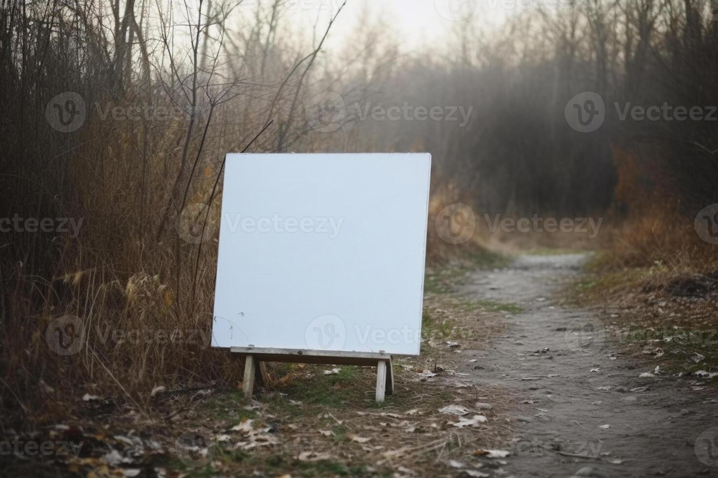 A blank white billboard mockup on a sidewalk in a city photo