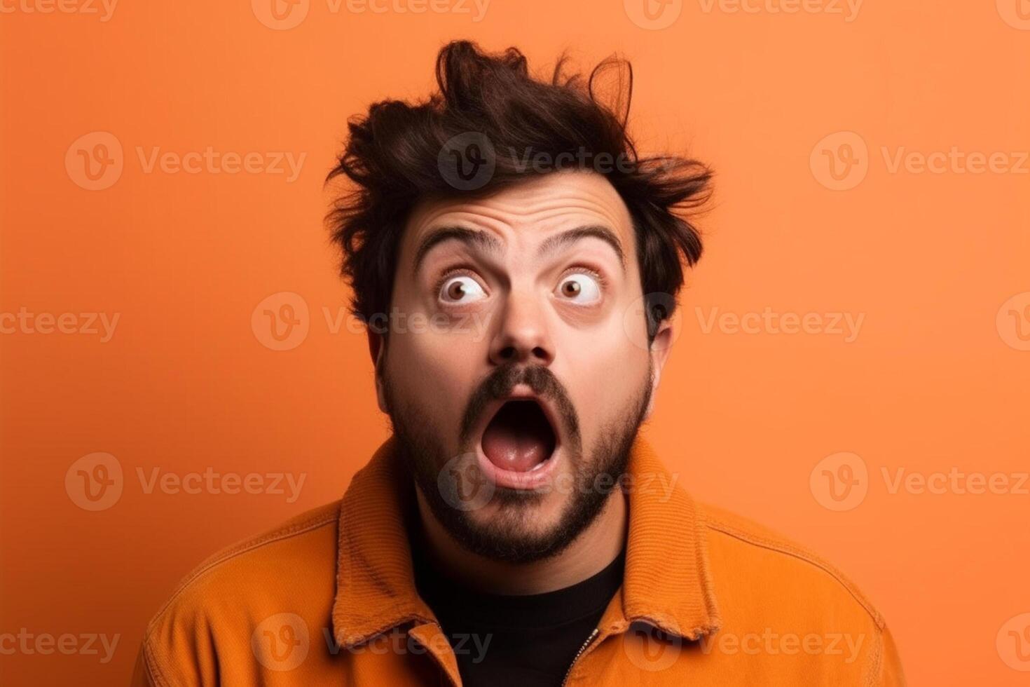 a man on solid color background photoshoot with Surprise facial expression photo