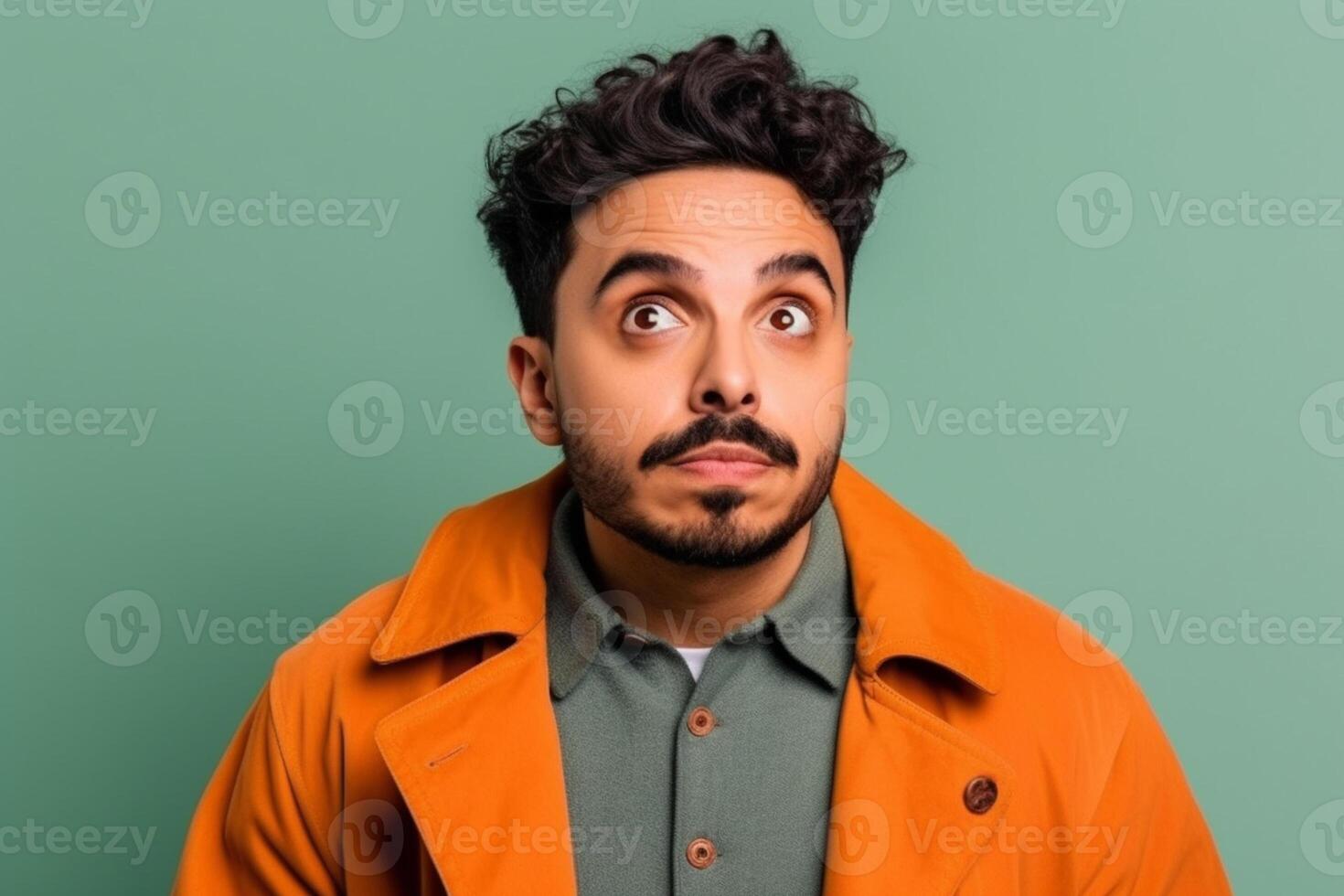 a man on solid color background photoshoot with Surprise facial expression photo