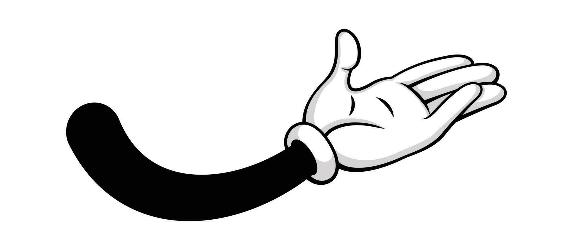 Comic cartoon hand with open palm in white gloves vector