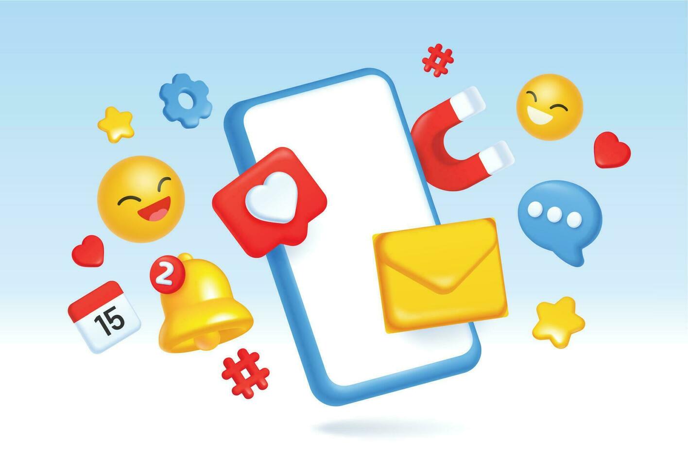 3d social media, digital marketing, online communication concept. Social network, mobile advertising and targeting vector illustration