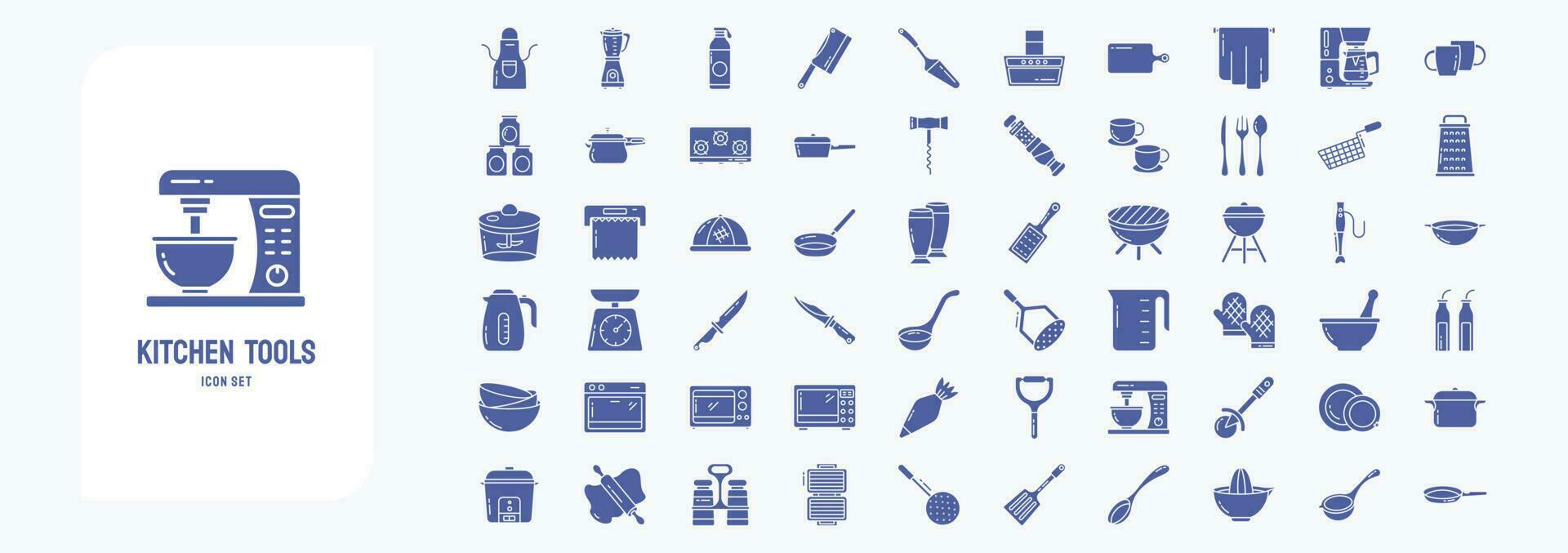 Kitchen Tools, including icons like Apron, Butcher knife, Cooker, Coffee mug and more vector