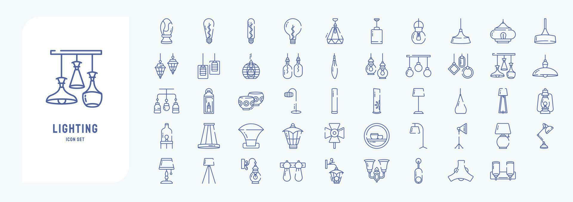 Lighting and bulb light, including icons like Bed lamp, Bulb, Decor Light and more vector