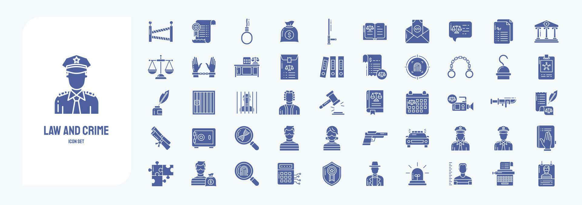 Law and Crime, including icons like Police, Custody, Court, Handcuffs and more vector