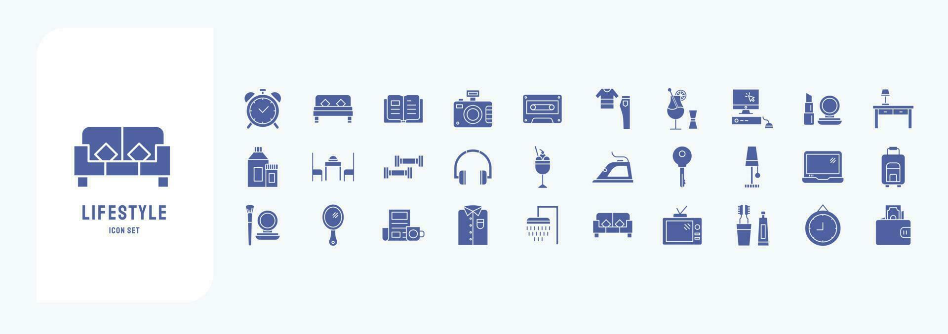 Lifestyle, including icons like Alarm, Bed, Book, Camera and more vector