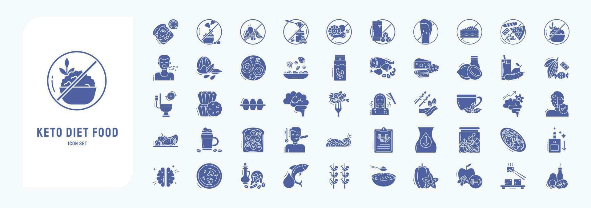 Keto Diet and food, including icons like Avocado, Grains,  egg, Cheese  and more vector
